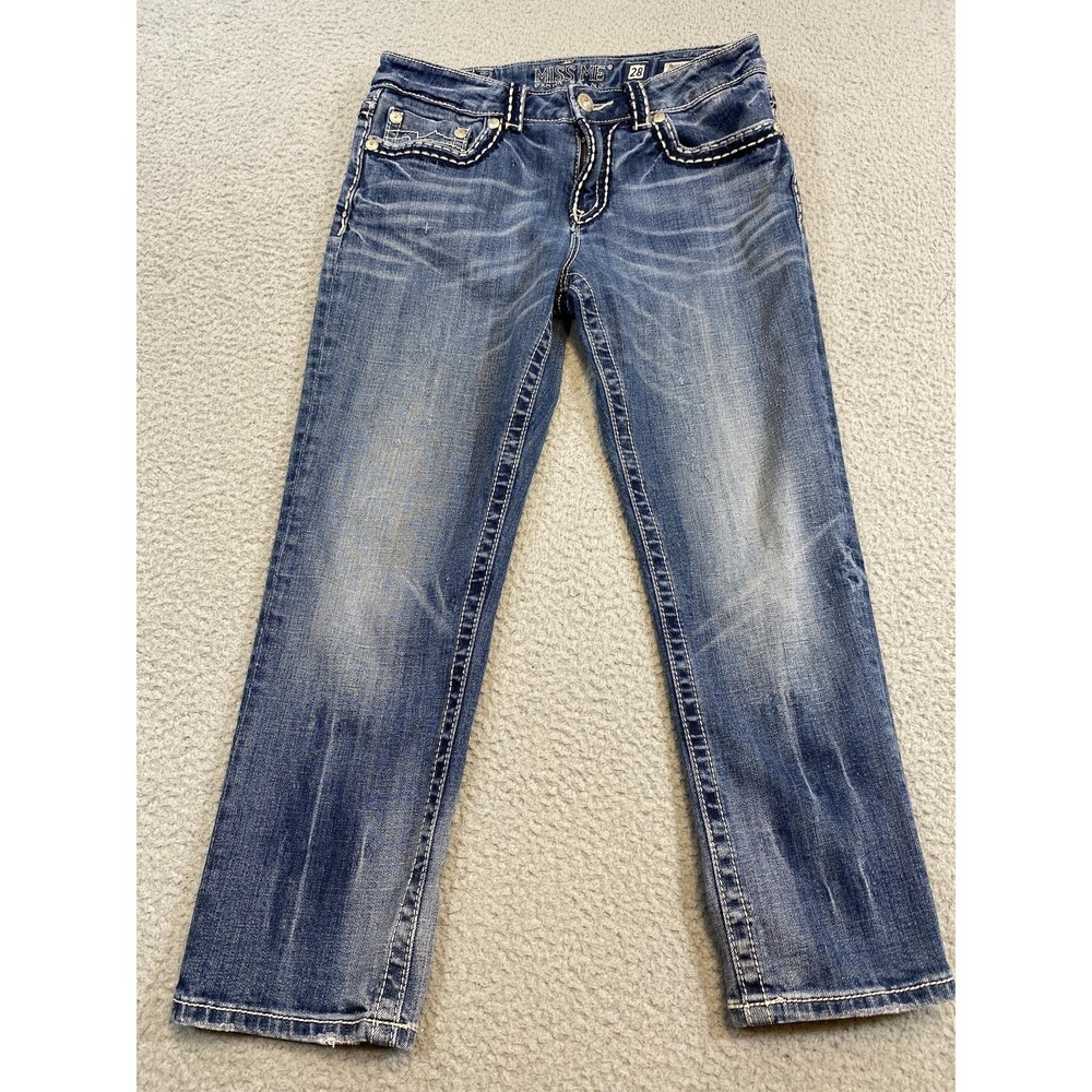 Miss Me Jeans‎ Womens 28 Blue Boyfriend Capri Distressed Contrast Stitching - Picture 4 of 12